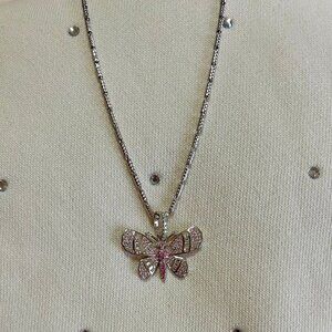 925 Sterling Silver Pink Icy Butterfly Pilar 22" Necklace